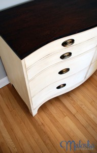 Bow front dresser painted in Old White