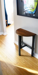 Industrial-style oak half-moon table